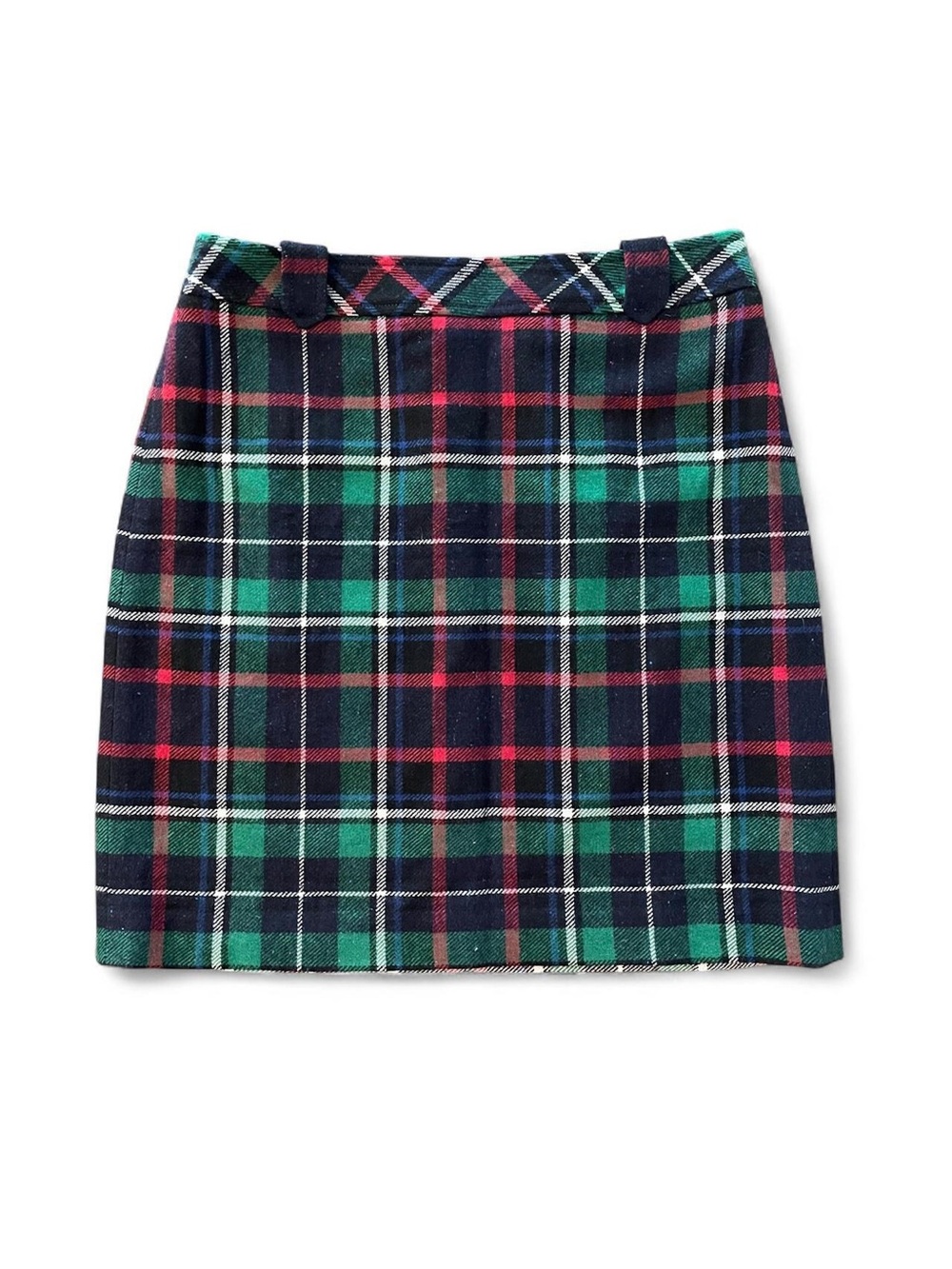 Talbots Green Red and Black Plaid Wool Blend Mini Skirt